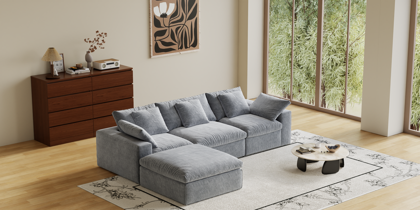 Cloud Couch Boneless Sofa Deep Seat Sectional Couches for Living Room, No Spring & No Assembly Required