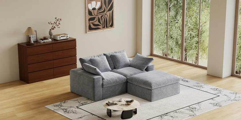Cloud Couch Boneless Sofa Deep Seat Sectional Couches for Living Room, No Spring & No Assembly Required