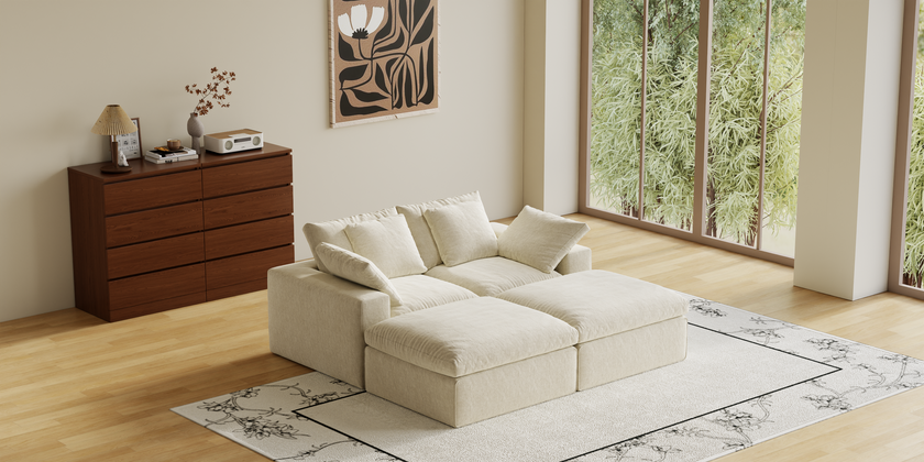 Cloud Couch Boneless Sofa Deep Seat Sectional Couches for Living Room, No Spring & No Assembly Required