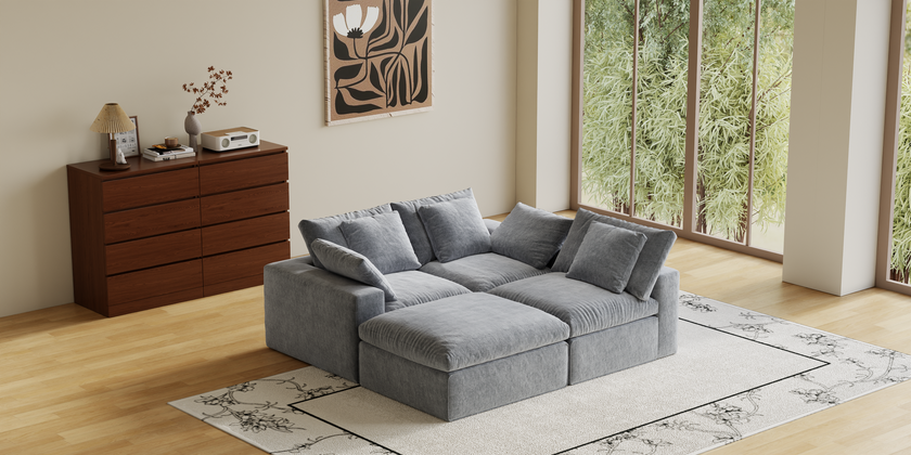 Cloud Couch Boneless Sofa Deep Seat Sectional Couches for Living Room, No Spring & No Assembly Required