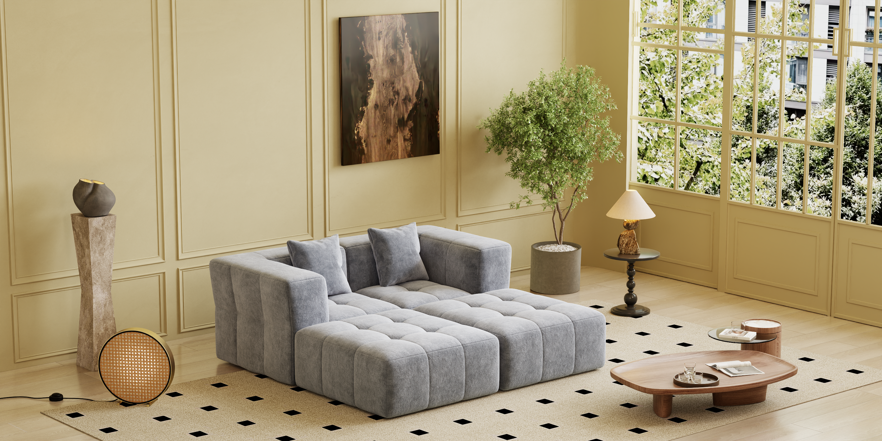 Square sofa, Boneless Couch  for Living Room,No Assembly Required