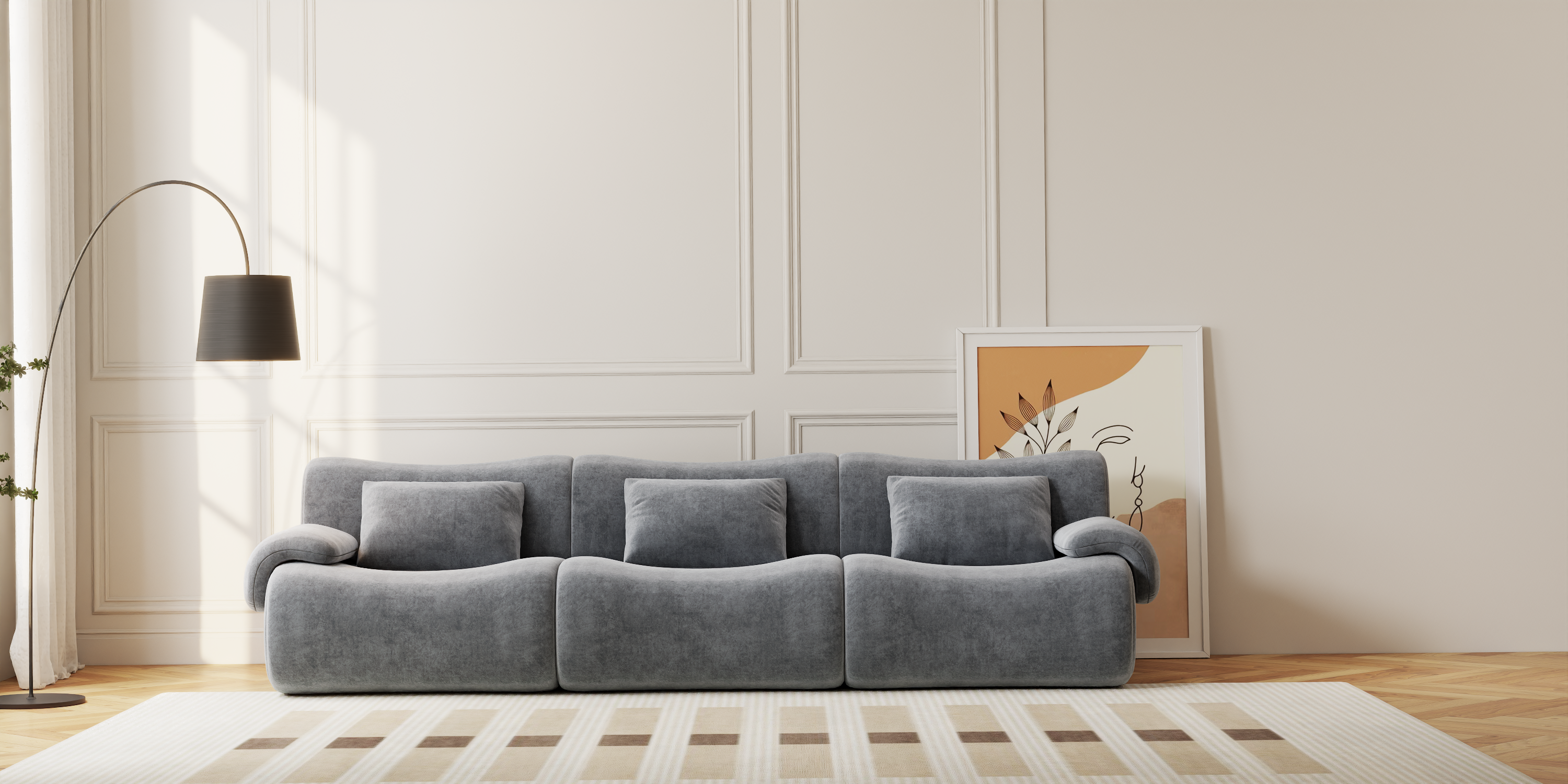 Famora Couch Boneless Sofa, Modular Deep Seat Sectional Sofa for Living Room, No Spring & No Assembly Required