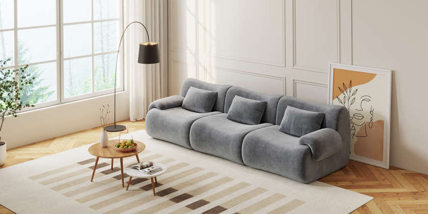 Famora Couch Boneless Sofa, Modular Deep Seat Sectional Sofa for Living Room, No Spring & No Assembly Required
