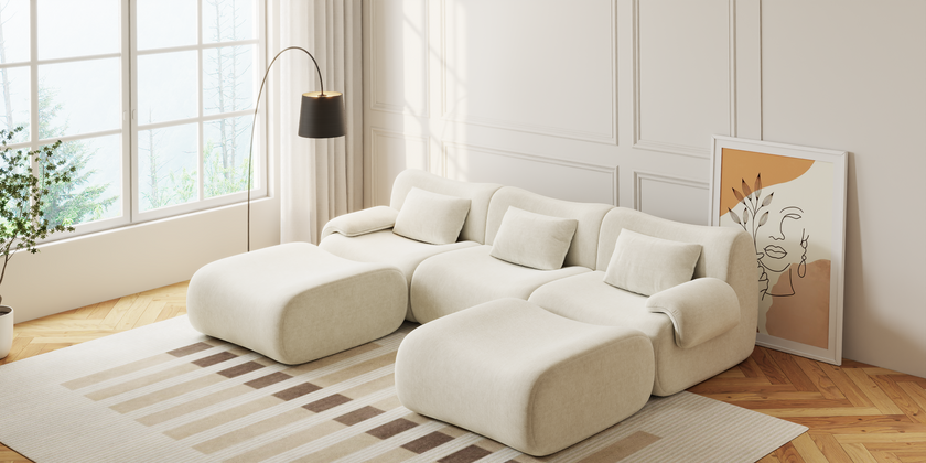 Famora Couch Boneless Sofa, Modular Deep Seat Sectional Sofa for Living Room, No Spring & No Assembly Required