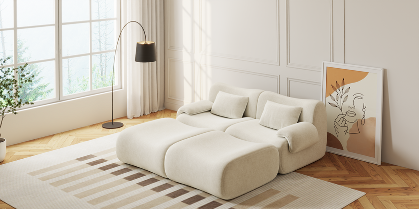 Famora Couch Boneless Sofa, Modular Deep Seat Sectional Sofa for Living Room, No Spring & No Assembly Required