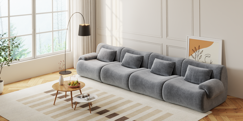 Famora Couch Boneless Sofa, Modular Deep Seat Sectional Sofa for Living Room, No Spring & No Assembly Required