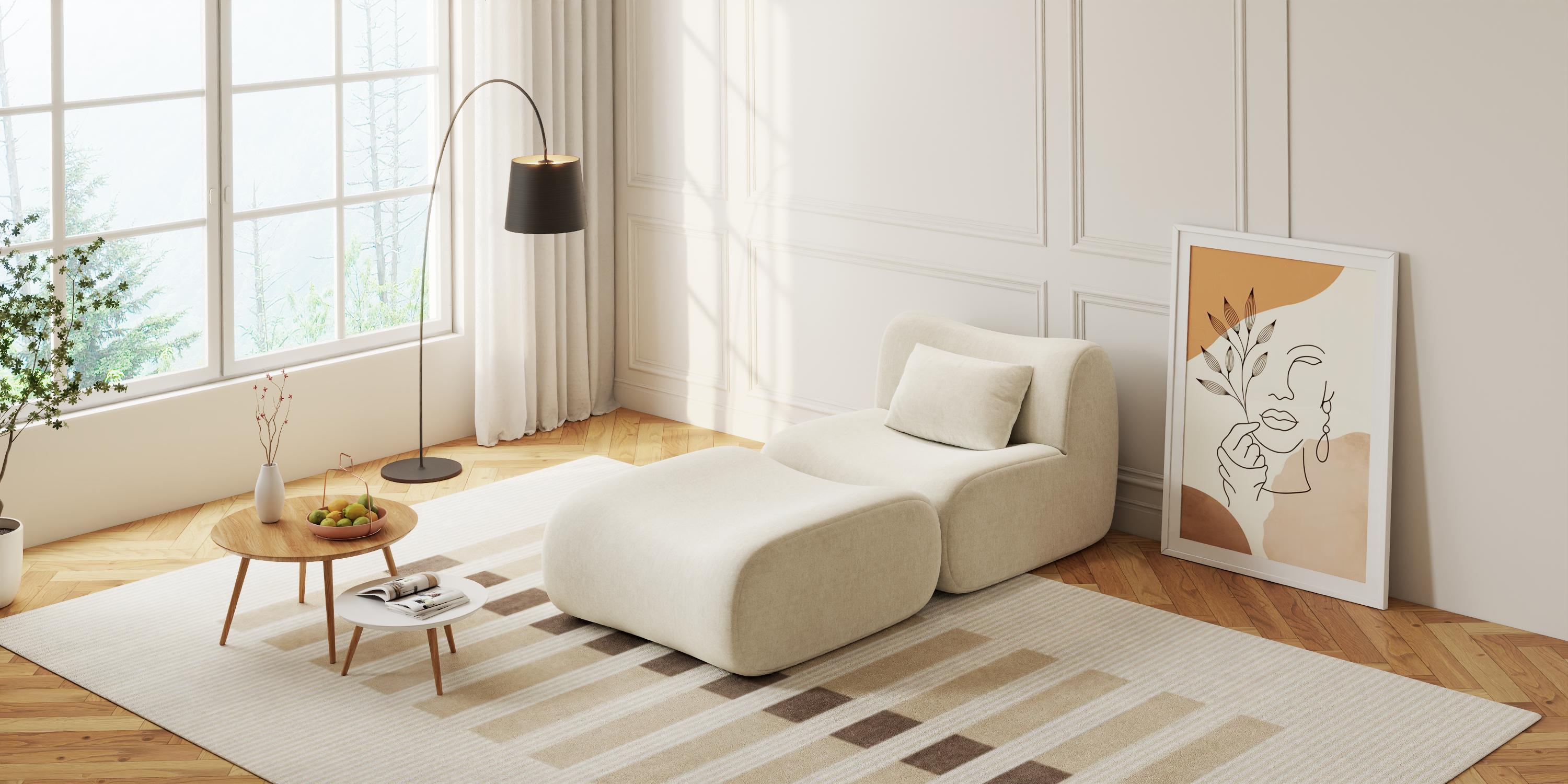 Famora Couch Boneless Sofa, Modular Deep Seat Sectional Sofa for Living Room, No Spring & No Assembly Required