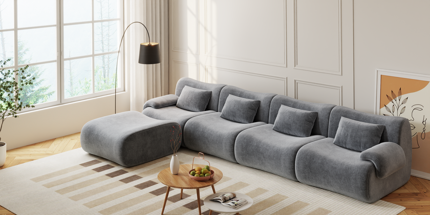 Famora Couch Boneless Sofa, Modular Deep Seat Sectional Sofa for Living Room, No Spring & No Assembly Required