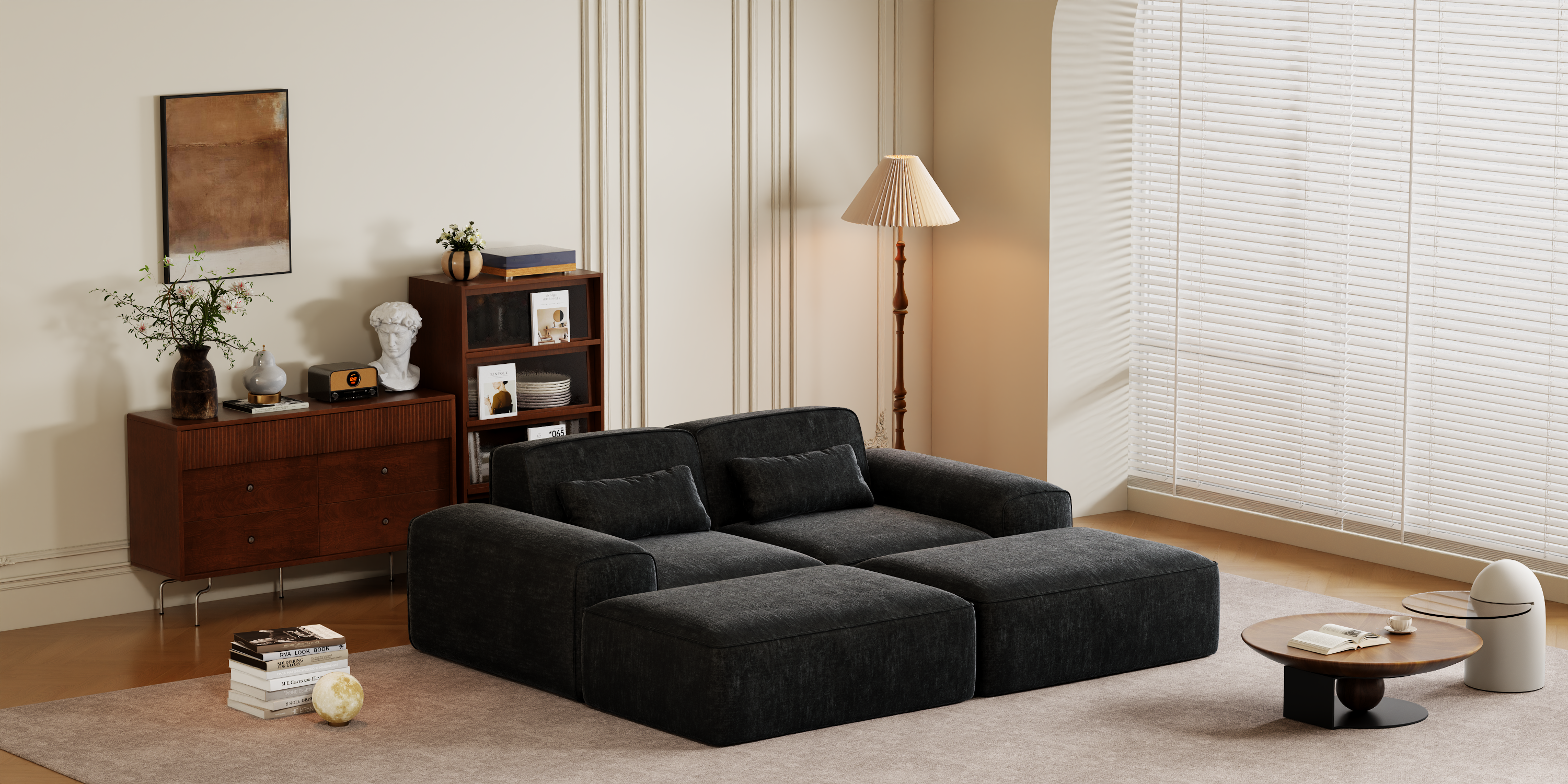 Marshmallow Sofa Boneless Couch for Living Room with Ottoman No Assembly Required