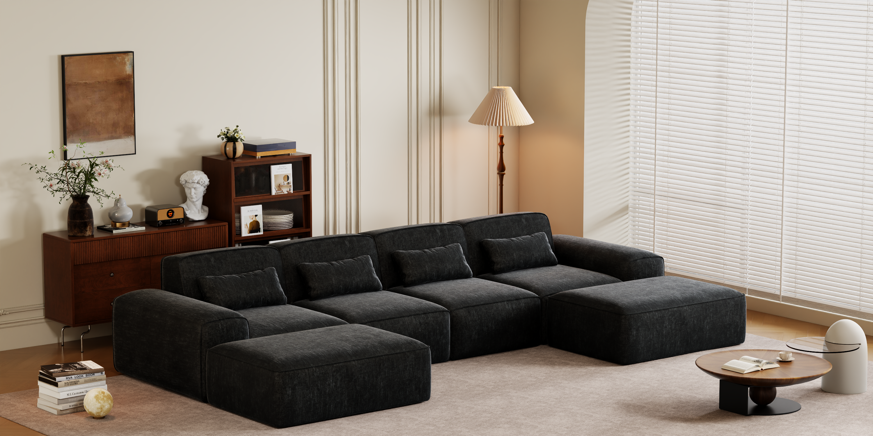 Marshmallow Sofa Boneless Couch for Living Room with Ottoman No Assembly Required