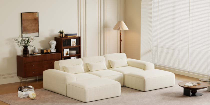 Marshmallow Sofa Boneless Couch for Living Room with Ottoman No Assembly Required