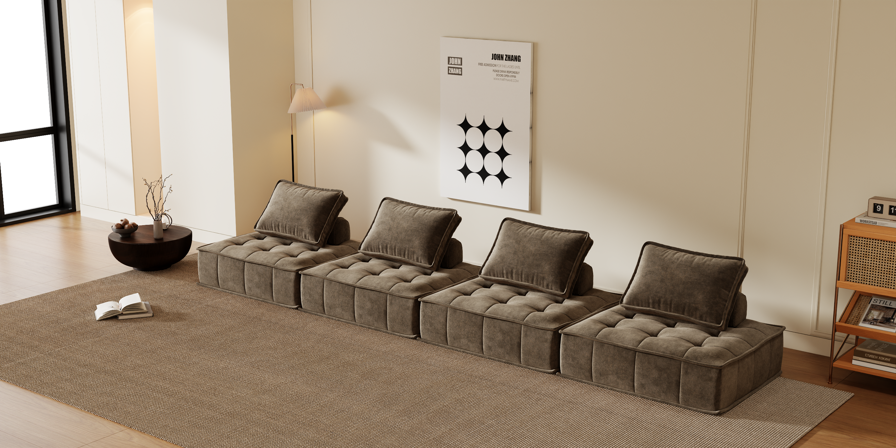 Modular Sectional Sofa Boneless Couch Comfy Sectional Couch, No Assembly Required, Chenille